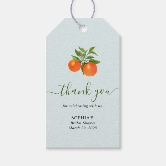 Citrus Oranje Vrijgezellenfeest Hartelijk dank Cadeaulabel (Voorkant)