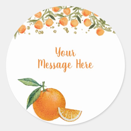Citrus Oranje Waterverf Bericht Sticker (Voorkant)