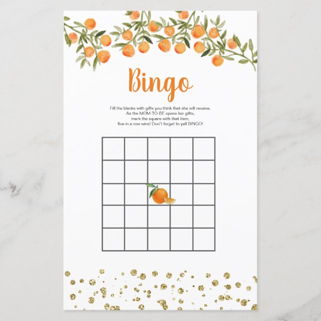 Citrus Oranje Waterverf Bingo Game (Voorkant)