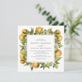 citrus oranje waterverf florale bruiloft uitnodigi kaart (Staand voorkant)