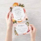 Citrus Oranje Waterverf Greenery Wedding All In One Uitnodiging (Afscheurbaar)