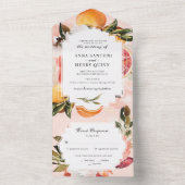 Citrus Oranje Waterverf Greenery Wedding All In One Uitnodiging (Binnen)
