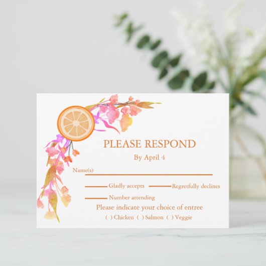 Citrus Oranje Waterverf van fruit RSVP Kaartje (Staand voorkant)