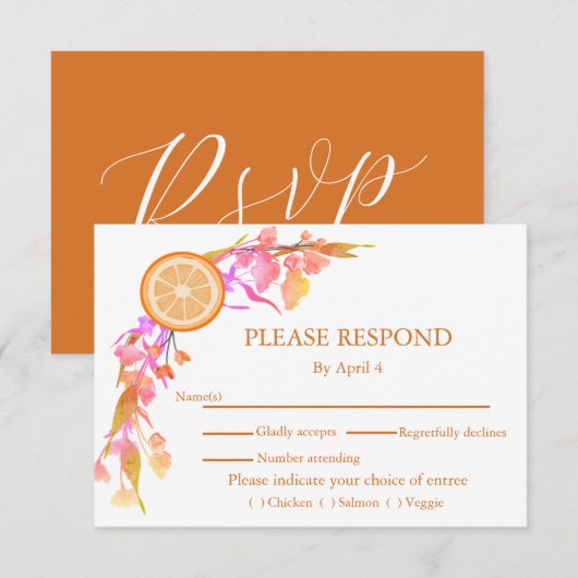 Citrus Oranje Waterverf van fruit RSVP Kaartje (Voorkant / Achterkant)