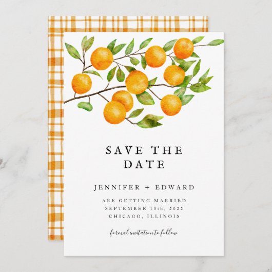 Citrus Oranje Wedding Save The Date (Voorkant / Achterkant)