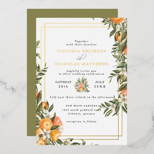 Citrus Orchard | Boho Botanical Wedding Invitation Folie Uitnodiging (Voorkant / Achterkant)