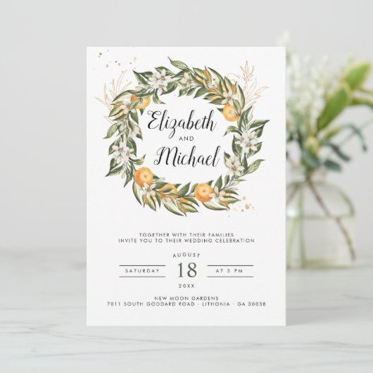 Citrus Orchard | Boho Botanical Wedding Invitation Kaart (Staand voorkant)