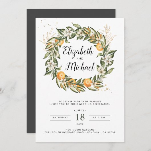 Citrus Orchard | Boho Botanical Wedding Invitation Kaart (Voorkant / Achterkant)