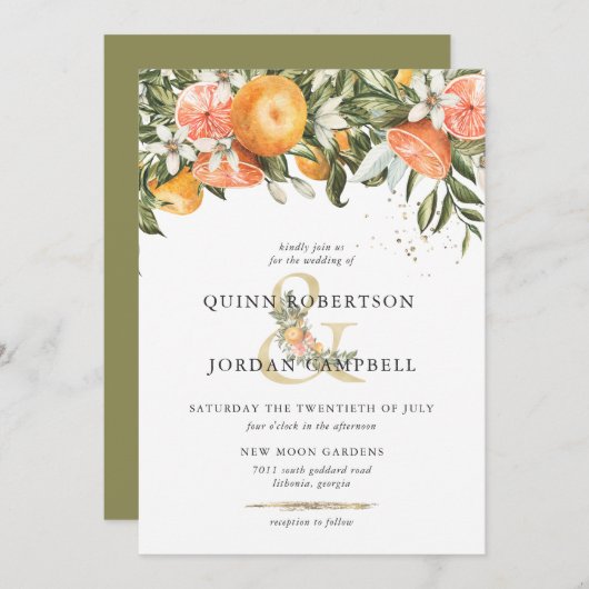 Citrus Orchard | Boho Botanical Wedding Invitation Kaart (Voorkant / Achterkant)