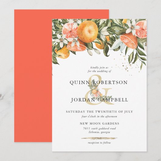 Citrus Orchard | Boho Botanical Wedding Invitation Kaart (Voorkant / Achterkant)
