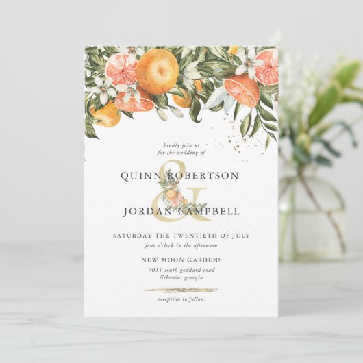 Citrus Orchard | Boho Botanical Wedding Invitation Kaart (Staand voorkant)