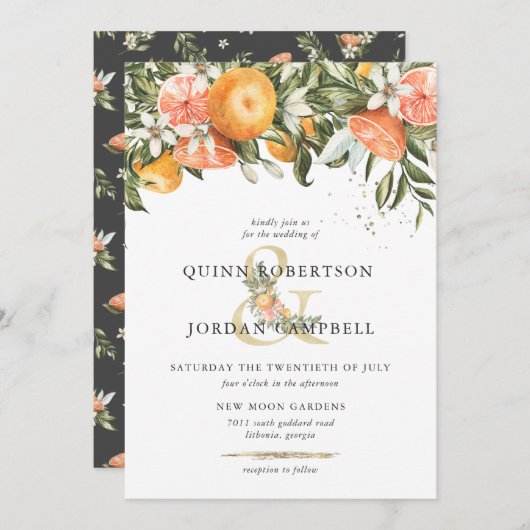 Citrus Orchard | Boho Botanical Wedding Invitation Kaart (Voorkant / Achterkant)