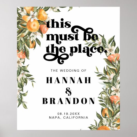 Citrus Orchard Boho Botanical Wedding Typography Poster (Voorkant)