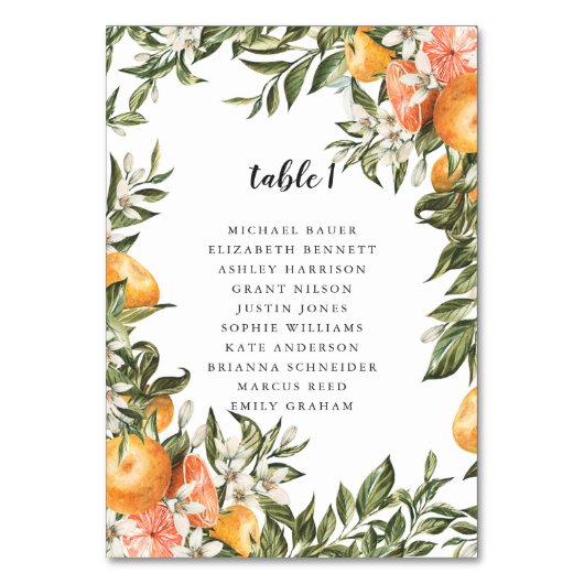 Citrus Orchard Boho Botanische Tafel Zitplaatsen K Kaart (Achterkant)