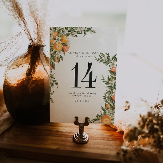 Citrus Orchard Boho Botanische Tafelnummer Kaart