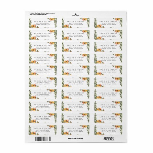 Citrus Orchard Boho Greenery Wedding Address Label (Full Sheet)