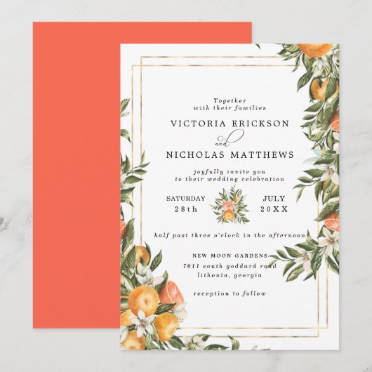 Citrus Orchard | Botanische bruiloft in Boho Kaart (Voorkant / Achterkant)