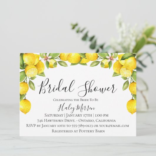 Citrus Orchard bruids douche uitnodiging (Staand voorkant)