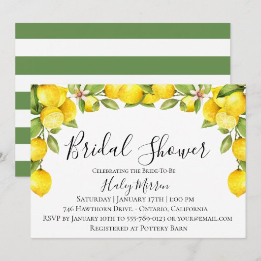 Citrus Orchard bruids douche uitnodiging (Voorkant / Achterkant)