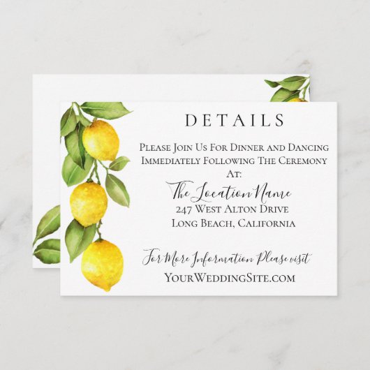 Citrus Orchard bruiloft details Kaart (Voorkant / Achterkant)