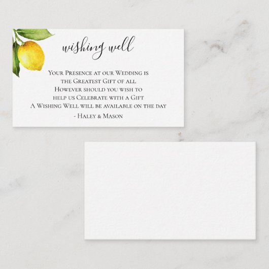 Citrus Orchard Bruiloft Wishing Well Informatiekaartje (Voorkant / Achterkant)
