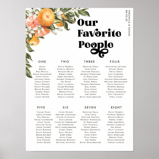 Citrus Orchard | Poster voor bruiloft met tafelzit (Voorkant)