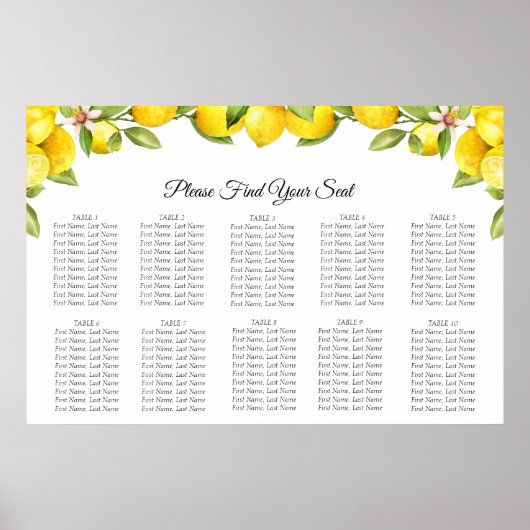 Citrus Orchard Wedding Seating Chart Poster (Voorkant)