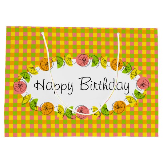 Citrus Oval Check Happy Birthday groot Groot Cadeauzakje (Achterkant)