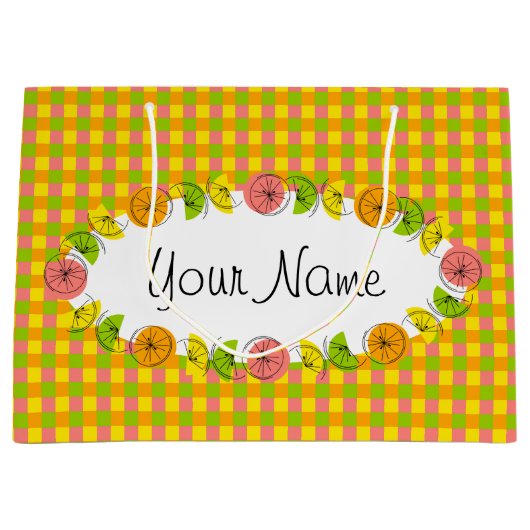 Citrus Oval Check Name gift grote zak Groot Cadeauzakje (Voorkant)