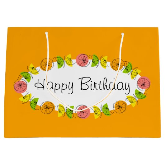 Citrus Oval Oranje Happy Birthday groot Groot Cadeauzakje (Voorkant)
