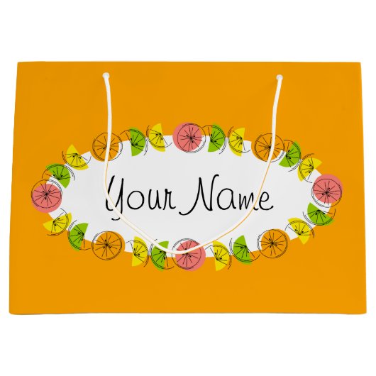 Citrus Oval Oranje Name gift grote tas Groot Cadeauzakje (Voorkant)
