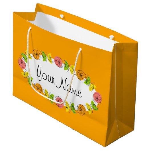 Citrus Oval Oranje Name gift grote tas Groot Cadeauzakje (Voorkant Gekanteld)