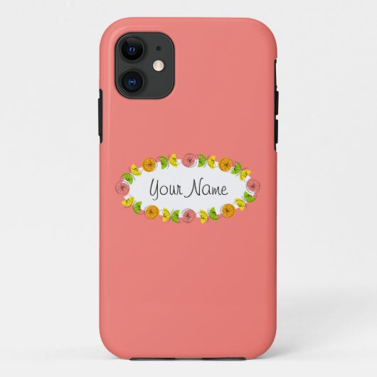 Citrus Oval Roze Naam iPhone case (Achterkant)