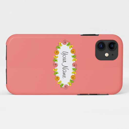 Citrus Oval Roze Naam iPhone case (Achterkant (horizontaal))