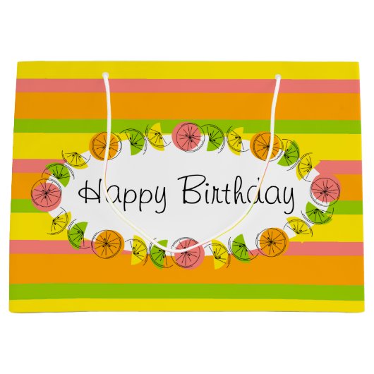 Citrus Oval Stripe Classic Happy Birthday large Groot Cadeauzakje (Voorkant)