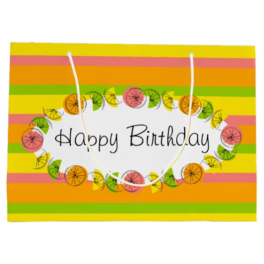 Citrus Oval Stripe Classic Happy Birthday large Groot Cadeauzakje (Achterkant)