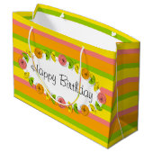 Citrus Oval Stripe Classic Happy Birthday large Groot Cadeauzakje (Achterkant Gekanteld)