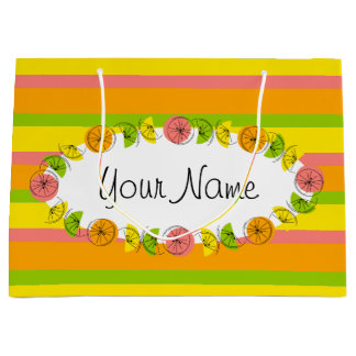 Citrus Oval Stripe Classic Name gift grote zak Groot Cadeauzakje