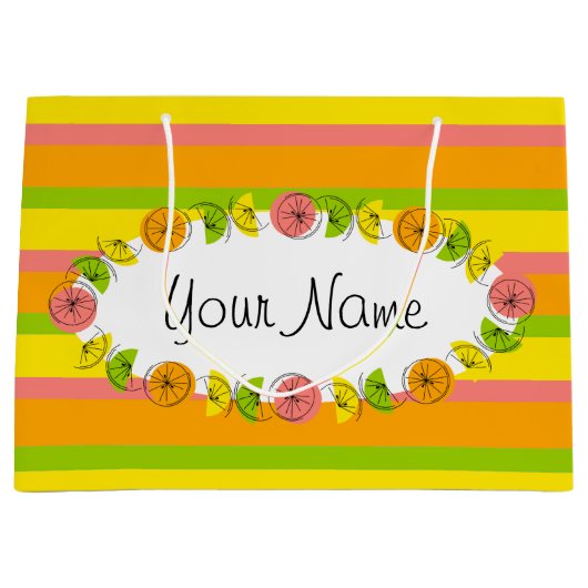 Citrus Oval Stripe Classic Name gift grote zak Groot Cadeauzakje (Voorkant)