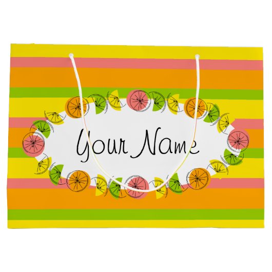 Citrus Oval Stripe Classic Name gift grote zak Groot Cadeauzakje (Achterkant)