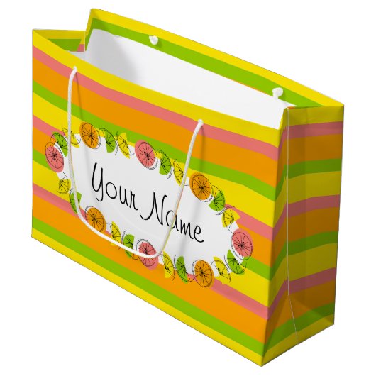 Citrus Oval Stripe Classic Name gift grote zak Groot Cadeauzakje (Voorkant Gekanteld)