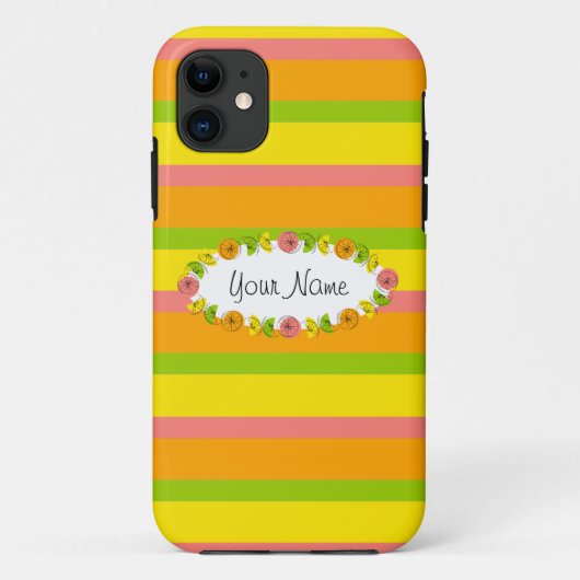 Citrus Oval Stripe Classic Name iPhone case (Achterkant)
