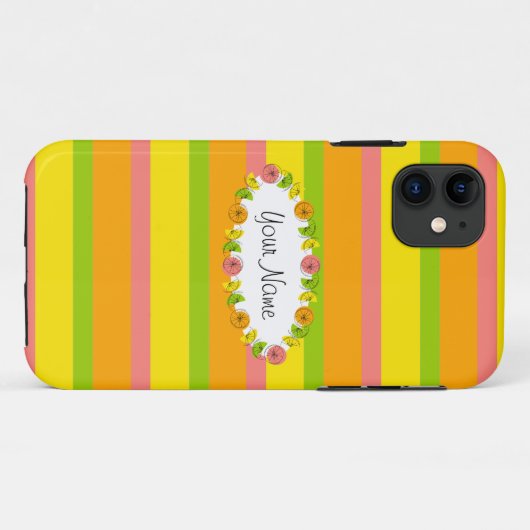 Citrus Oval Stripe Classic Name iPhone case (Achterkant (horizontaal))