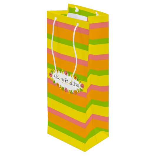 Citrus Ovale Streep Klassieke Verjaardag geschenkz Wijn Cadeautas (Achterkant Gekanteld)