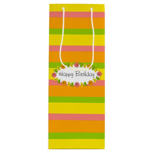 Citrus Ovale Streep Klassieke Verjaardag geschenkz Wijn Cadeautas (Voorkant)