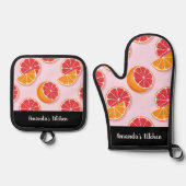 Citrus Pattern Sinaasappel Citroen Gepersonaliseer Ovenwant & Pannenlap Set (Voorkant)