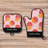 Citrus Pattern Sinaasappel Citroen Gepersonaliseer Ovenwant & Pannenlap Set