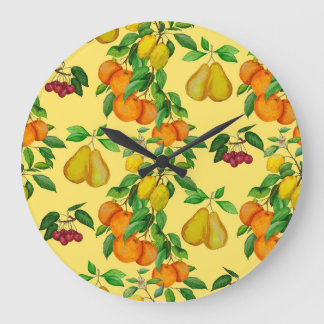 Citrus, peer, kers: waterverf print. grote klok
