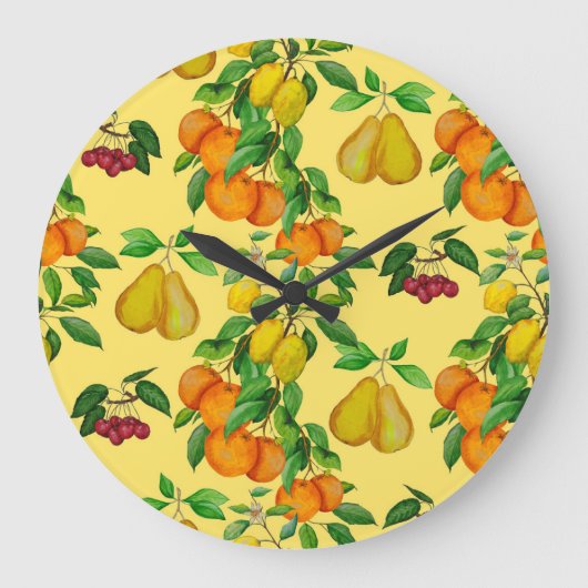 Citrus, peer, kers: waterverf print. grote klok (Voorkant)