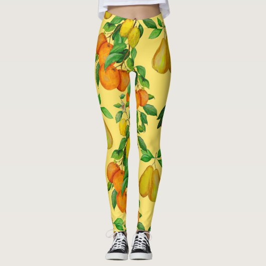 Citrus, peer, kers: waterverf print. leggings (Voorkant)